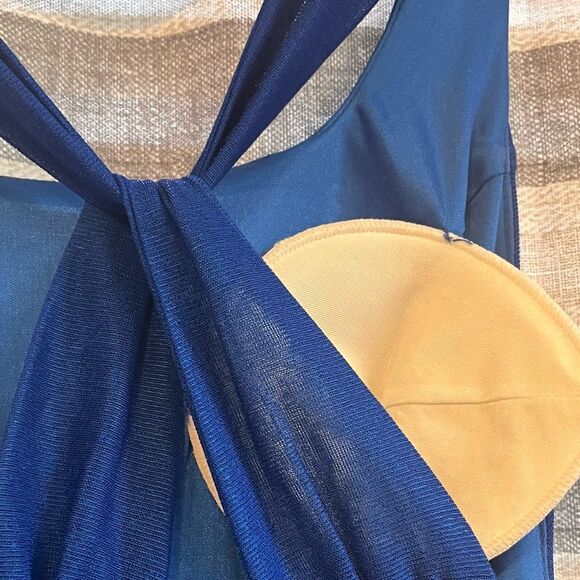 Jessica McClintock Gunn Sax Blue Shimmer Maxi Dress Size 3/4 - Picture 10 of 11